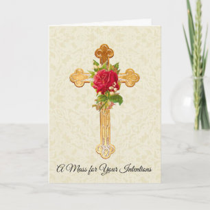 Carte Mémorial catholique offrant Croix Rose rouge