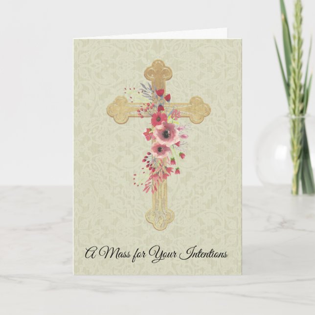 Carte Mémorial catholique offrant des fleurs croisées ro (Devant)