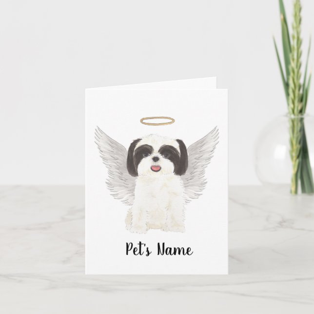 Carte Mémorial de la Sympathie Shih Tzu noir et blanc (Devant)