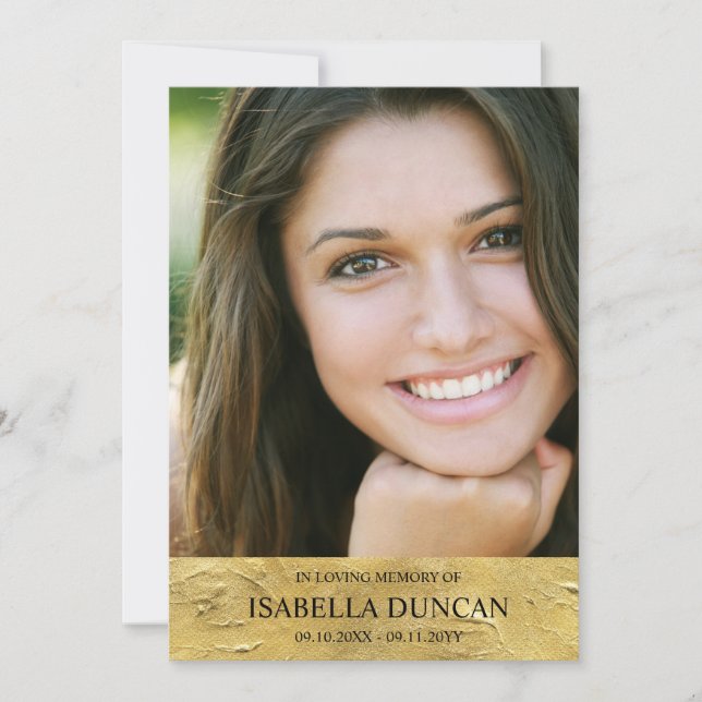 Carte Mémorial funéraire | Or | Photo en souvenir affect (Devant)
