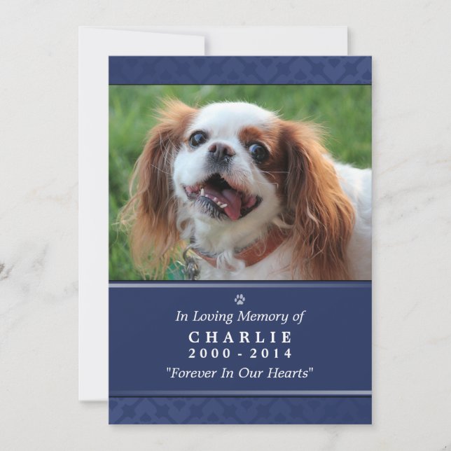 Carte Mémorial pour animaux de compagnie bleu mari (Devant)