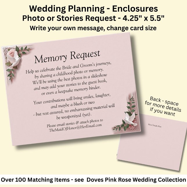 Carte Memory Request Enclosure - Pink Roses & Doves  (Créateur téléchargé)