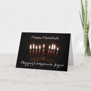 Carte Menorah allumée Joyeux Hanukkah