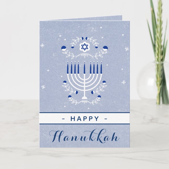 Carte Menorah Bleue Étoile de David Joyeux Hanukka Éléga (Devant)