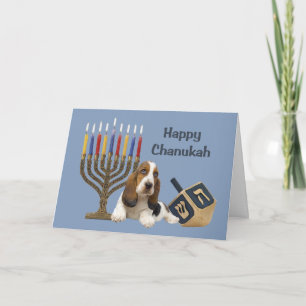 Carte Menorah Dreidel de Basset Hound Chanukah
