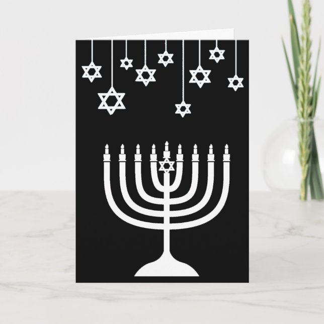 Carte Menorah noir et blanc Hanouka joyeux (Devant)