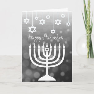 Carte Menorah noire et blanche Bonne Hanoukka