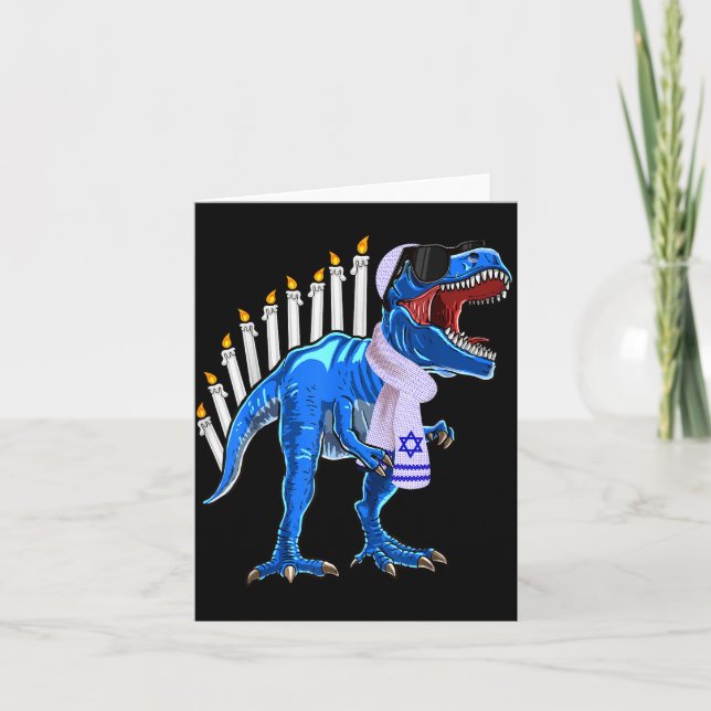 Carte Menorasaurus Rex Shirt T Rex Dinosaur Hanukkah Gif (Devant)