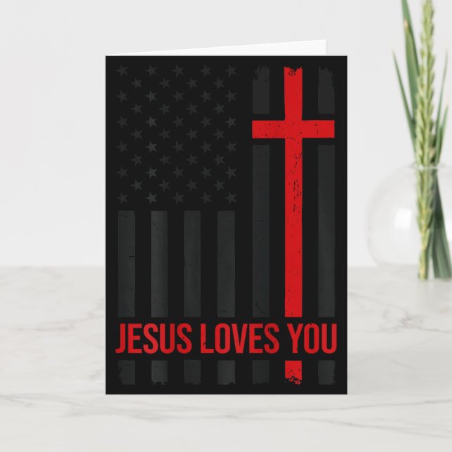 Carte Mens American Flag Jesus Loves You Christian Faith (Devant)
