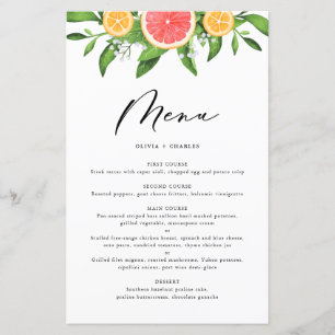 Carte menu Aquarelle Pamplemousse et Oranges Citru