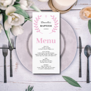 Carte Menu Baptême Fille Bébé Rose