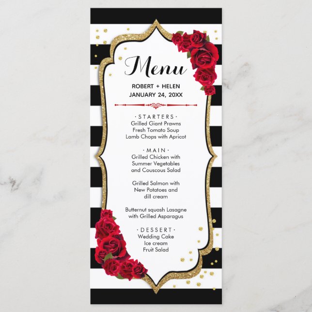 Carte Menu - Blanc Noir Rouge Or (Devant)
