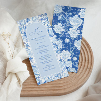 Carte menu Blue White Chinoiserie Floral Porcelain