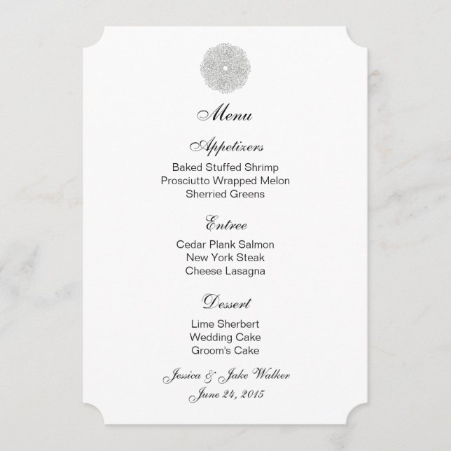 Carte menu Cercle floral argenté (Devant)