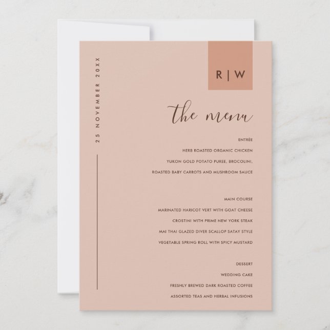 Carte Menu Chic Minimal Rouille Rose Peach Typogra (Devant)