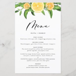 Carte menu Citrus d'aquarelles et d'oranges