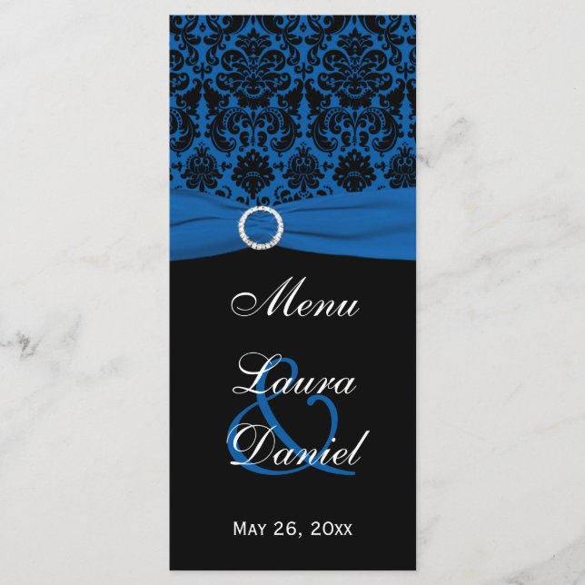 Carte menu Cobalt Blue and Black Damask (Devant)