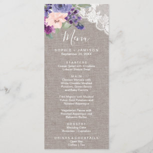 Carte menu Dîner Dîner et Fleurs violettes