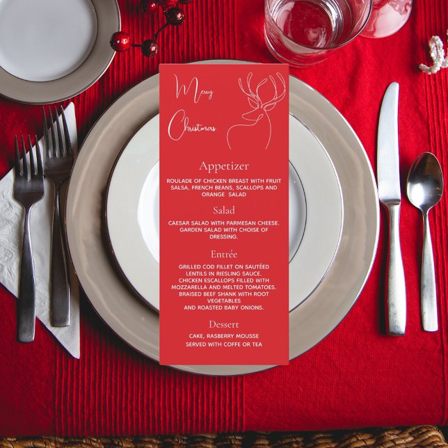 Carte menu dîner renne rouge fête de Noël (Créateur téléchargé)