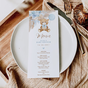 Carte Menu du ballon bleu Dusty Boho Teddy Bear