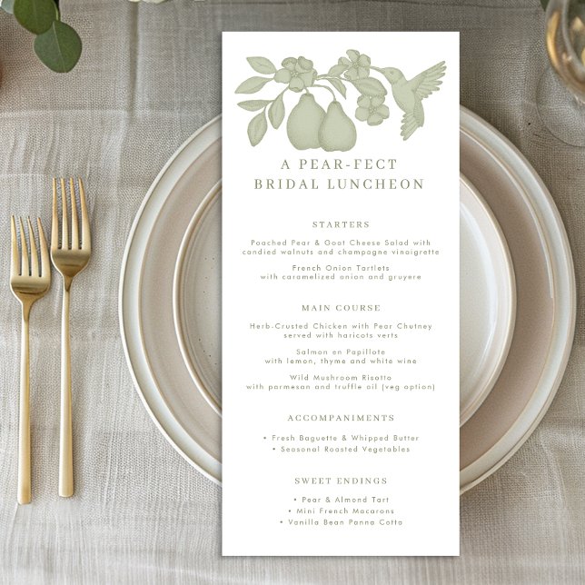 Carte menu du déjeuner de la nuptiale Sage Green P (Menu)