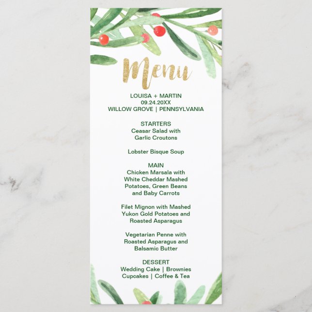 Carte menu du dîner de Noël Holly Wreath (Devant)
