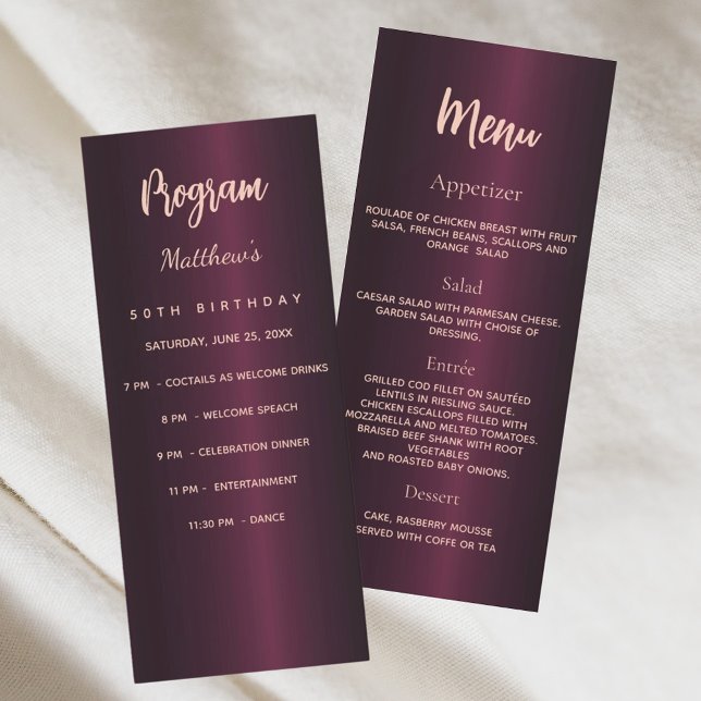 Carte menu du dîner du programme d'anniversaire de (Créateur téléchargé)