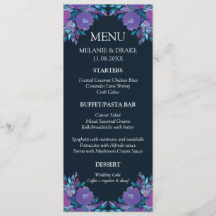 Carte Menu Fleurs violettes peinte à la main