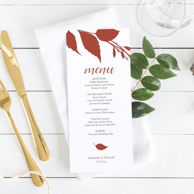 Carte Menu Foliage Burnt Orange (menu card orange wedding stationery template)