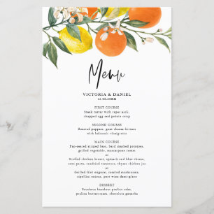 Carte menu Garland aux citrons et aux oranges bota