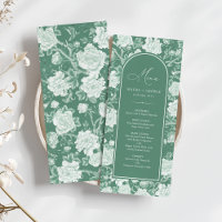 Carte menu Green White Chinoiserie Floral Porcelai