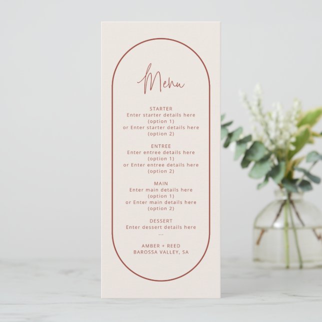 Carte menu Mariage Cream Terracotta Geo Double Arc (Debout devant)
