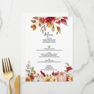 Carte menu mariage de automne floral