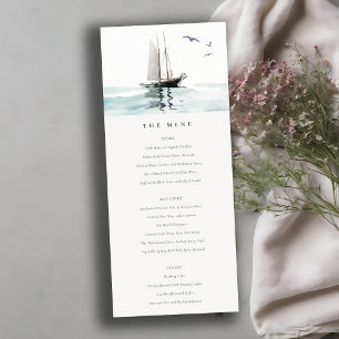 Carte menu Mariage de voile nautique Watercolor