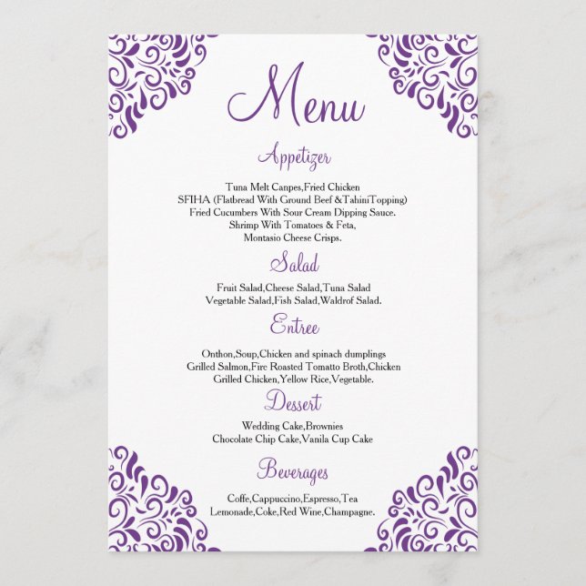 Carte menu Mariage Floral (Devant)