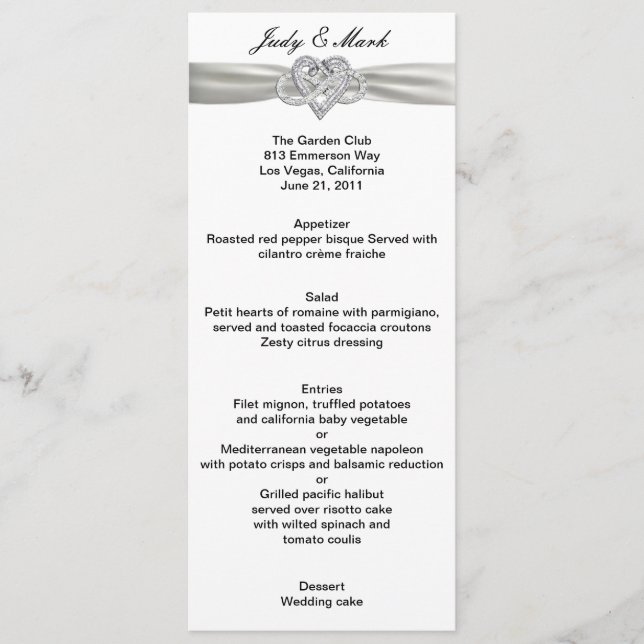 Carte Menu Mariage Infinity Heart (Devant)