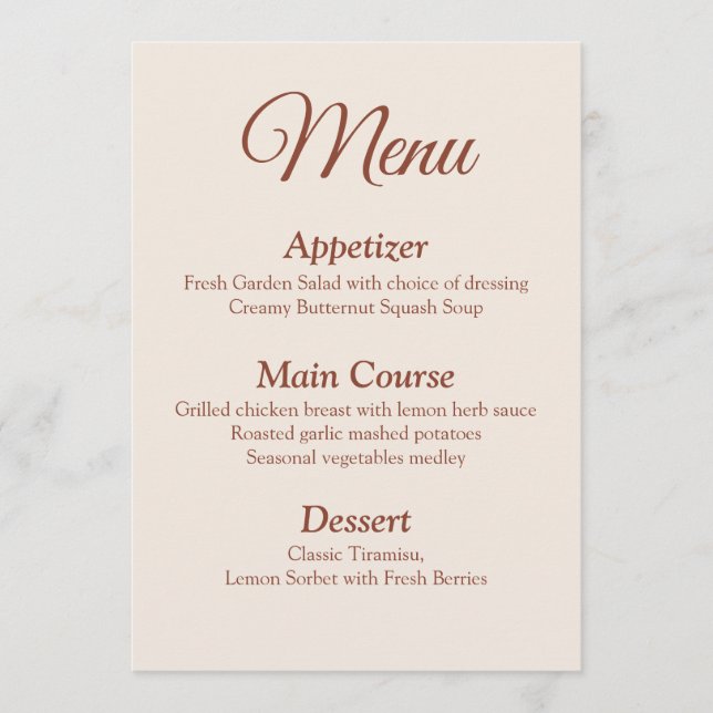 Carte menu Mariage Monogram Terracotta (Devant)