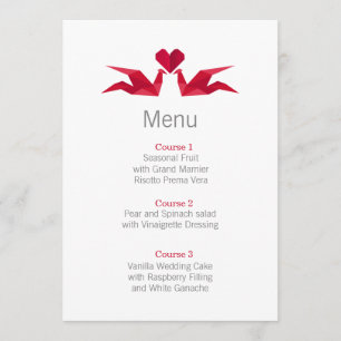Carte menu mariage origami roux grues
