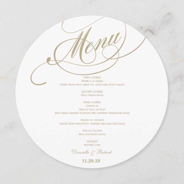 Carte Menu Mariage Rond Pour Plate (Devant)