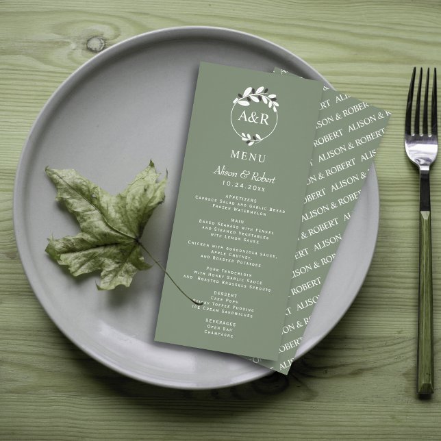Carte menu mariage vert méditerranéen (Créateur téléchargé)