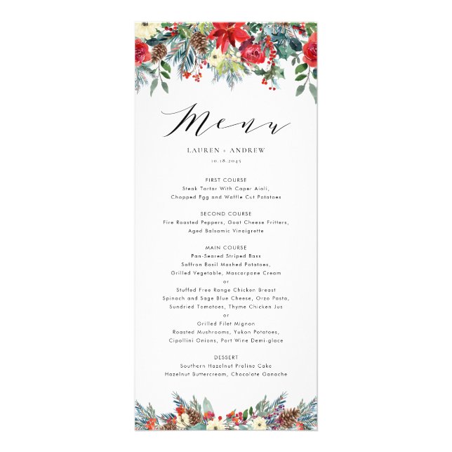 Carte menu Mariage Watercolor Winter Blooms Garlan (Devant)