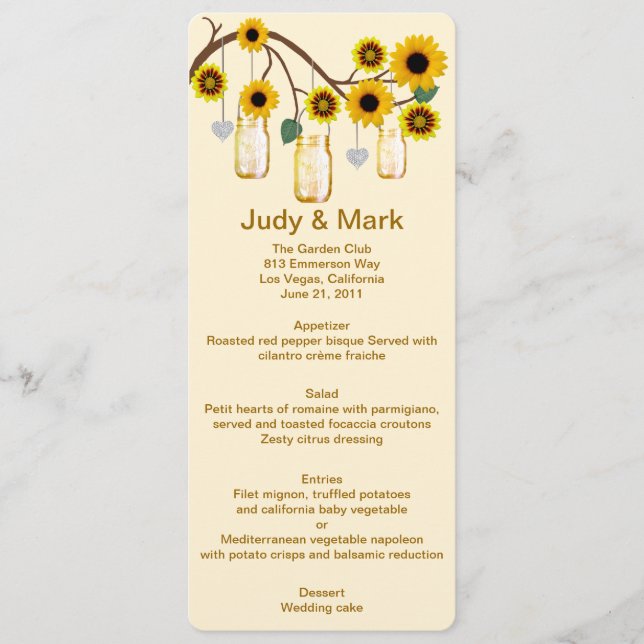 Carte Menu Mason Jaune Fleurs Mason Jars (Devant)