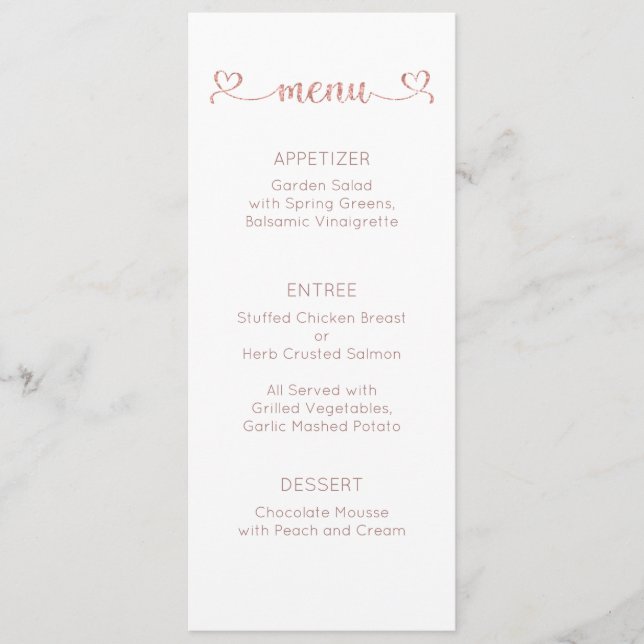 Carte Menu, Menu Mariage, Dîner, Déjeuner (Devant)