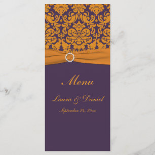 Carte menu Orange et Purple Damask