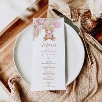 Carte menu Ourson Teddy Boho rose Dusty