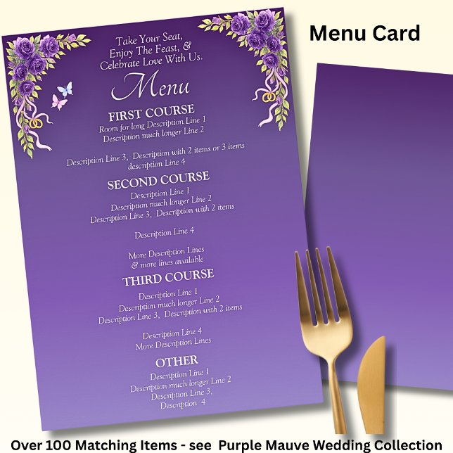 Carte menu plus grande - Fleurs mauves violettes e (Créateur téléchargé)