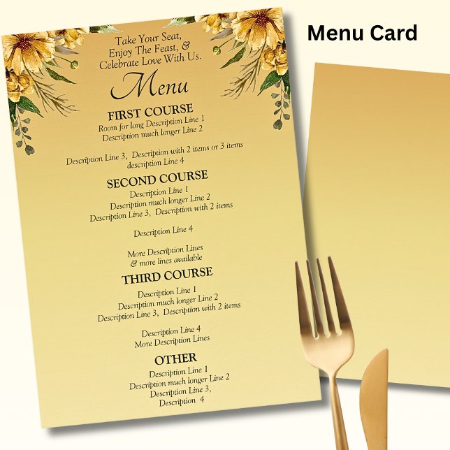 Carte menu plus grande - Suite Mariage jaune doré (Créateur téléchargé)