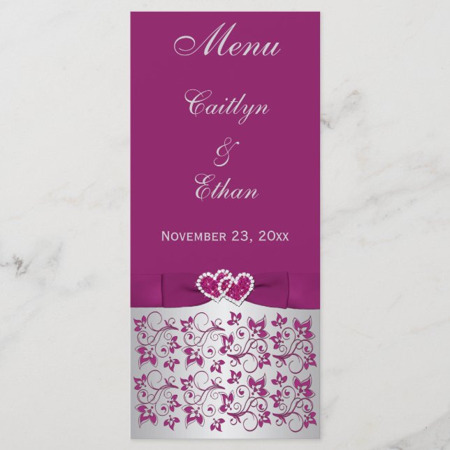 Carte Menu Purple, Silver Grey Floral, Cartes (Devant)
