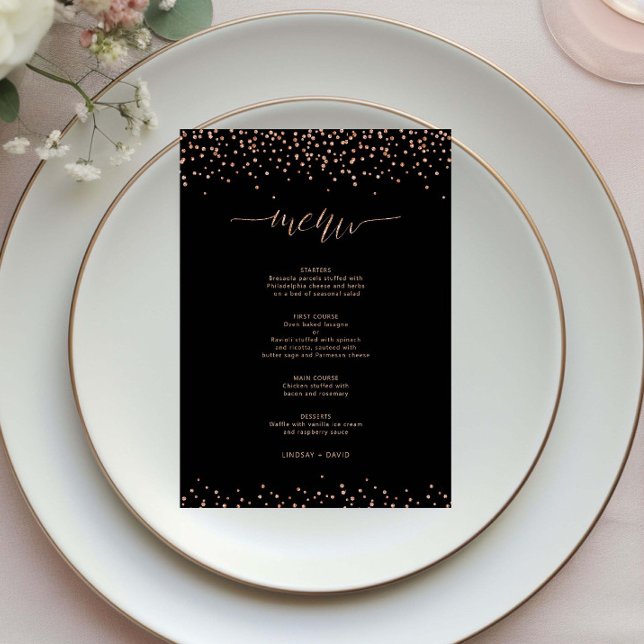 Carte menu rose or et parties scintillant noire ét (Créateur téléchargé)