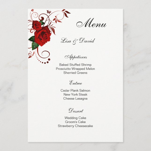 Carte menu Rose rouge (Devant)